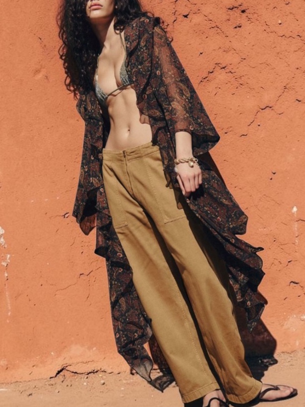 NWT Free People Black High Low Printed Duster Top In Mars Dust